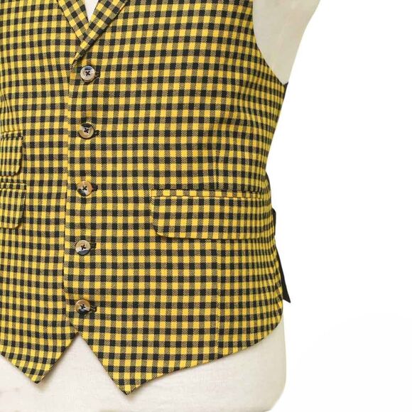 Mens Vest 44R Yellow Black Check Wool Waistcoat XL Formal Wedding Groom Party - Picture 6 of 8
